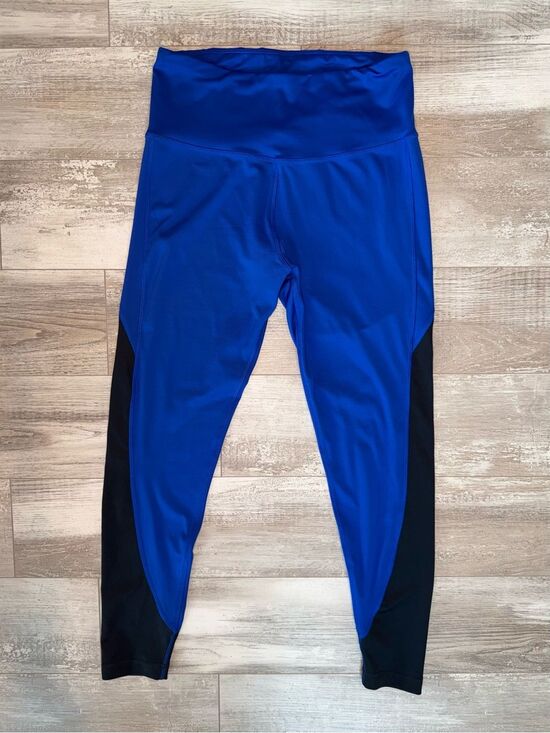 Reebok Pants - Reebok Ribbed High-Rise Colorblock Leggings Royal Blue Black